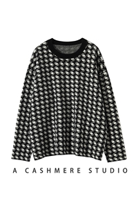 淑女气质百搭精致重工简约千鸟格提花套头衫女羊绒衫图片