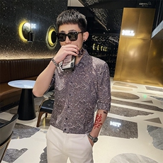 312A-113-P55新款社会小伙中袖衬衫韩版潮流男士五分袖衬衣B，男装T恤，星座312A-5