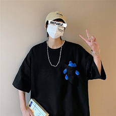 1港风休闲运动情侣大码M-5XL嘻哈网红小熊圆领短袖DT7745P55控78，男装T恤，星座226-2