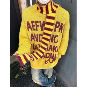FFY2879-P64 学院风围巾毛衣女冬季软糯马海毛宽松慵懒套头针织衫图片