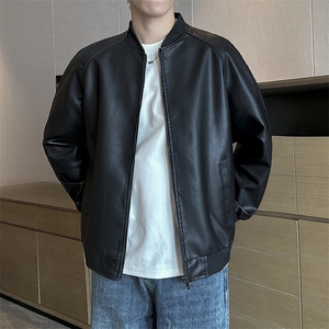 秋冬新品跨境男装PU皮夹克男士潮流修身机车服皮衣男潮流7311-P55图片
