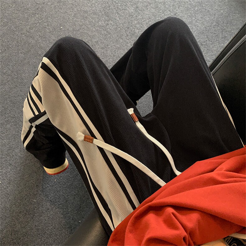 灯芯绒长裤Q5300-TP35控价48秋季港风条纹撞色直筒休闲长裤男,男装休闲裤,电商A102-1