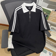 300克得物重磅双纱纯棉短袖条纹撞色设计感POLO衫T恤RH5033-特P40，男装Polo衫，星座610B-1