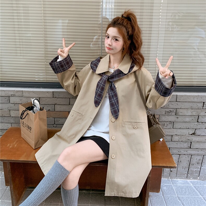英伦风卡其色风衣外套女春秋超火好看小众高级感休闲工装夹克上衣,女装风衣,2C327