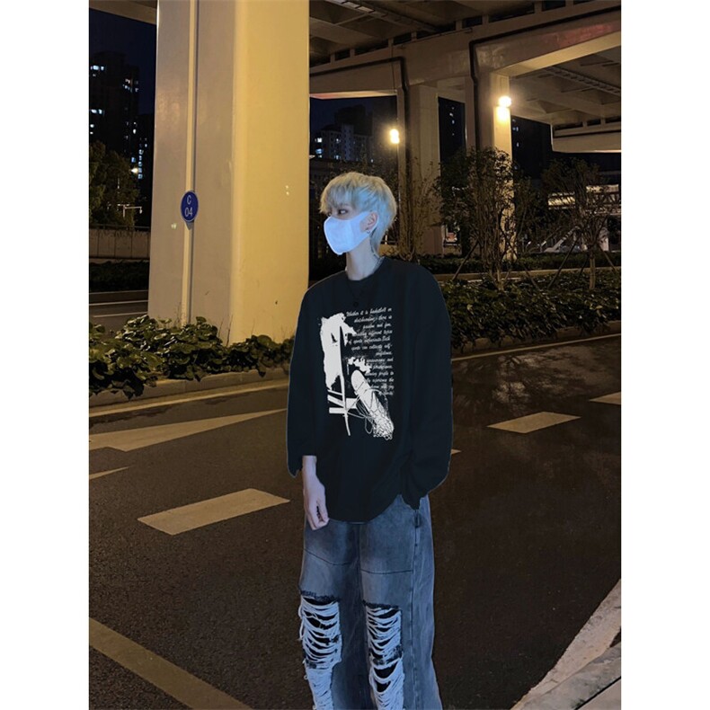 美式复古长袖T恤小领口打底衫,男装T恤,星座310A-4