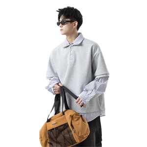 学院风条纹拼接假两件卫衣男 XH105-特p55图片