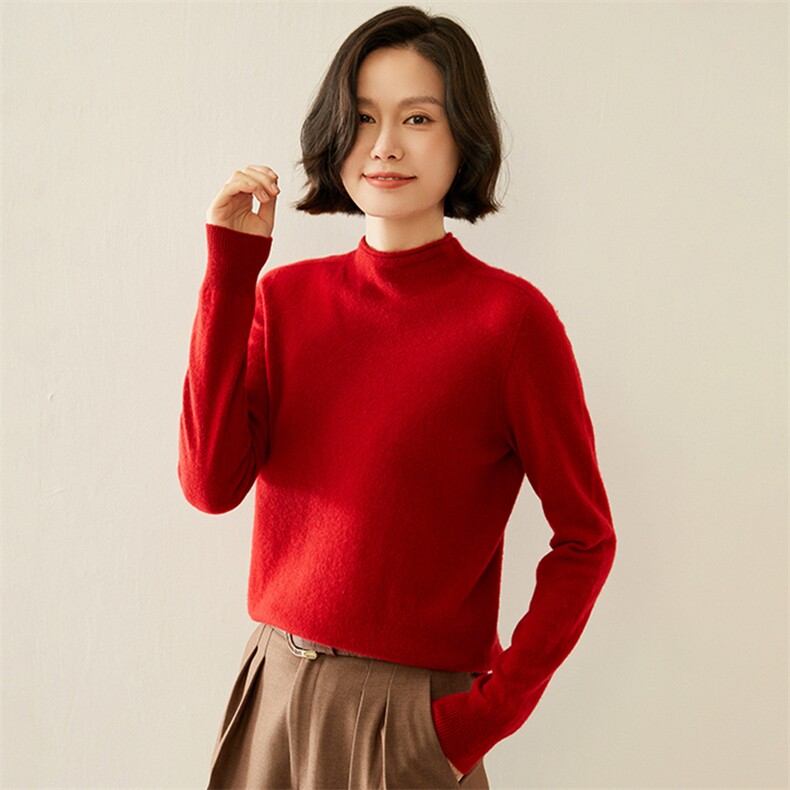 高端软糯山羊绒衫女圆领套头秋冬宽松百搭一线成衣针织打底衫毛衣,女装羊绒衫,纳丰羊绒