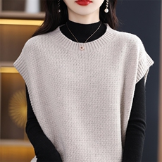 秋冬新款圆领马甲坎肩女搭配衬衣穿无袖毛衣针织背心女坎肩内搭，女装马甲，斯尔特羊绒