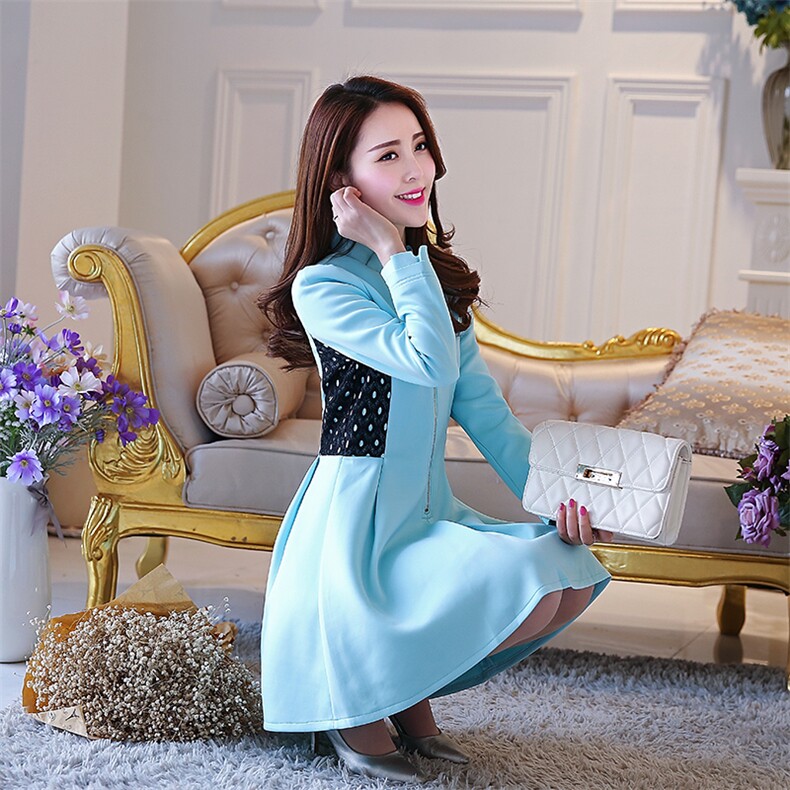 时尚红色长袖连衣裙修身显瘦波点拼接设计优雅气质女装,女装连衣裙,尚娜萱