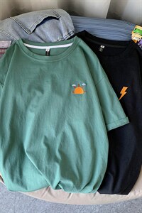 416B-1-DT89-P25 限39 中性风刺绣短袖t恤夏季学生宽松体恤半袖图片