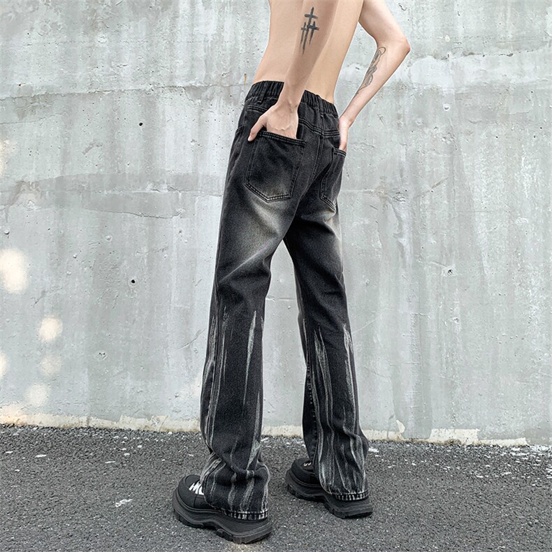 秋季美式ins高街hiphop微喇扎染牛仔裤货号K2313P55控78图片