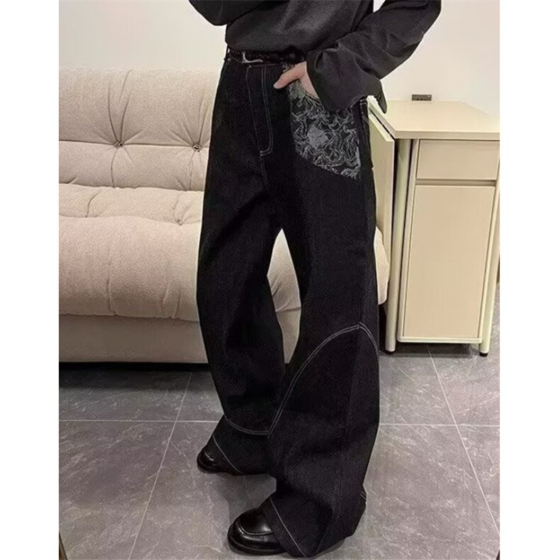 美式复古设计感明线弯刀牛仔裤男痞帅百搭直筒宽松长裤NB917,男装牛仔裤,星座1116A（原606A-3）