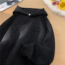 大量现货～设计款美式潮流满天星设计字母钢印连帽卫衣P60控98，男装卫衣，电商D205