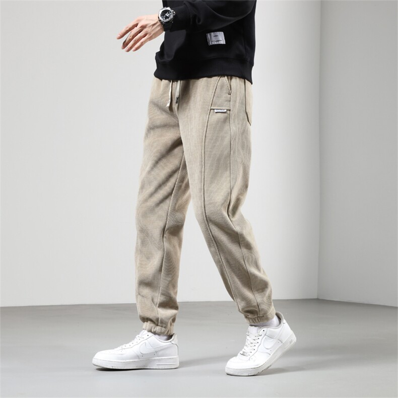 秋冬博奥绒休闲裤加厚加绒男宽松时尚潮流ins阔腿束脚运动裤，男装休闲裤，星座815-2