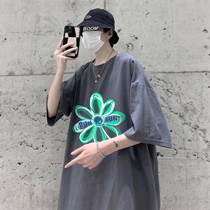 YT26170-P30 亚短袖t恤男大码五分袖男宽松七分袖 港风模特图片