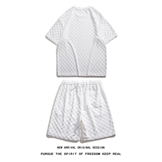 TZ84647/P60夏季新款格子短袖短裤t恤休闲宽松大码两件套套装男，男装休闲套装，电商A141