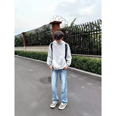 「Pansk」闪电波纹冰蓝牛仔重工水洗纹竹节直筒微喇NZ102-特批40，男装休闲裤，星座310A-4