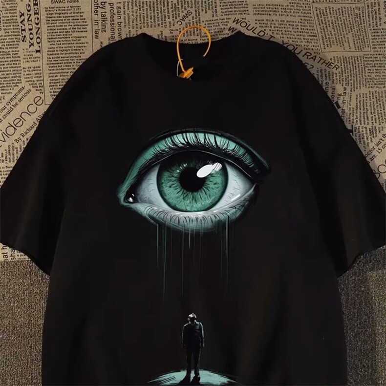 纯棉短袖体恤美式潮牌抽象眼睛宽松夏百搭情侣上衣，男装T恤，星座102B-2