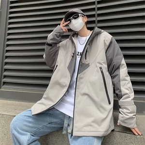 美式连帽冲锋衣夹克男士春秋季设计感拼接痞帅学生工装WT53-P73