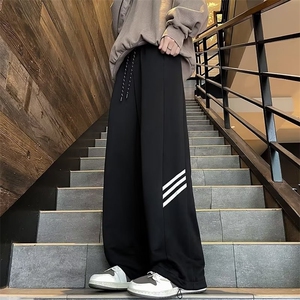 秋冬宽松直筒休闲裤男条纹设计抽绳束脚高街卫裤运动长裤WK210P35图片