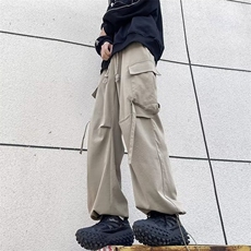 早秋款男工装裤大口袋织带长系带抽绳直筒长裤h0972P40，男装工装外套，星座1013-1