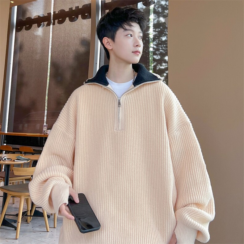 ！2023冬季新款男士撞色毛衣半高领立领潮流外套M901P55,男装针织衫/毛衣,电商B220