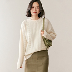 秋季新款纯色圆领针织衫时尚休闲风，女装针织衫/毛衣，鸥蕊娅羊绒