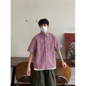 W9950-P38 网图现货 美式复古休闲格子衬衫潮流文艺慵懒百搭外套图片