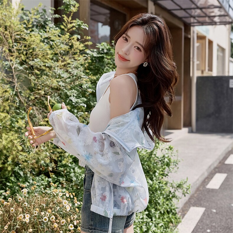 韩版刺绣连帽蕾丝防晒衣女2025春夏新款甜美小个子轻薄洋气短外套,女装短外套,深水步