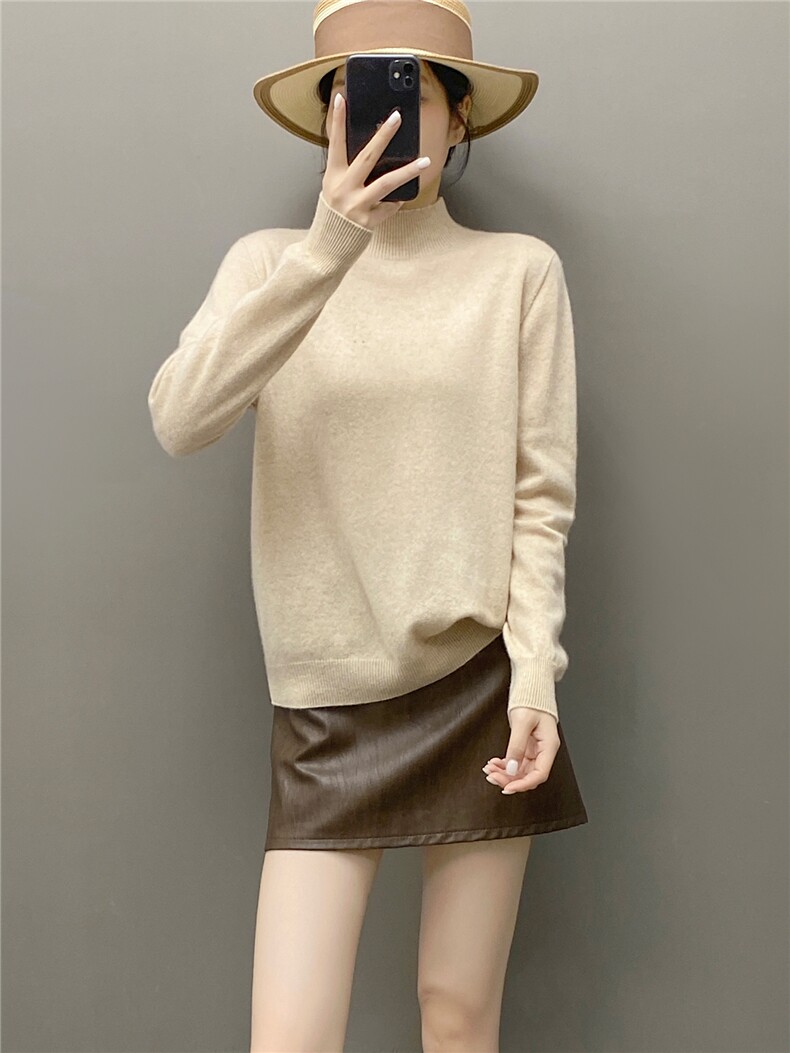 2025年秋季甜美长袖一线半高领时尚百搭通勤，女装针织衫/毛衣，织绒羊