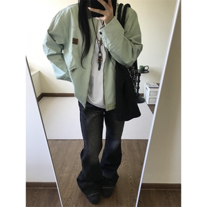 【有货】薄荷绿拼色工装外套男春秋款美式底特律夹克8152CC-特P68图片