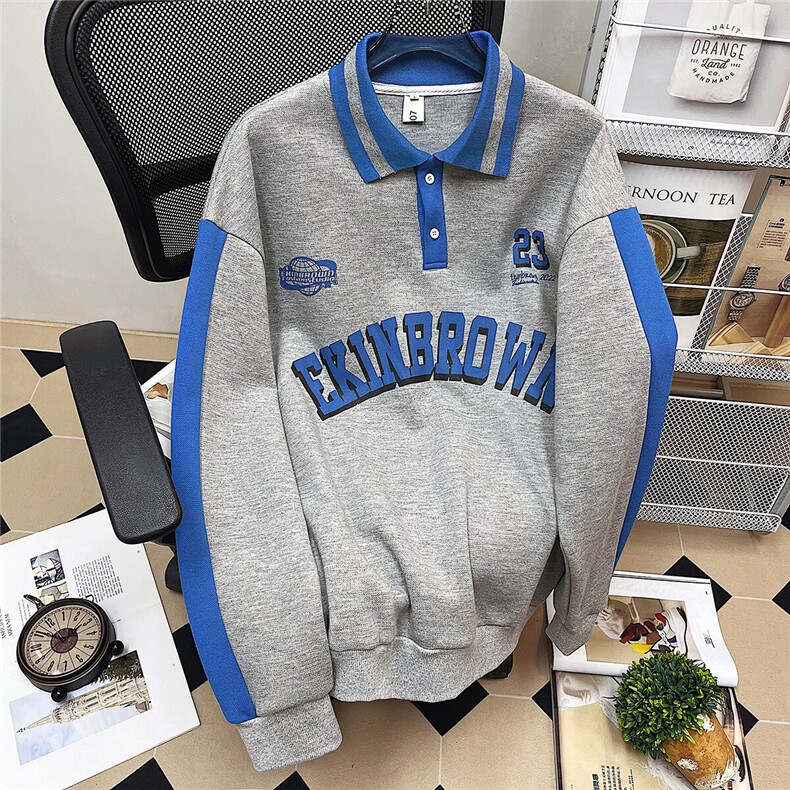 港风中性风平铺POLO领卫衣情侣大码M-5XL休闲套头卫衣男C7720P55，男装Polo衫，星座227-7