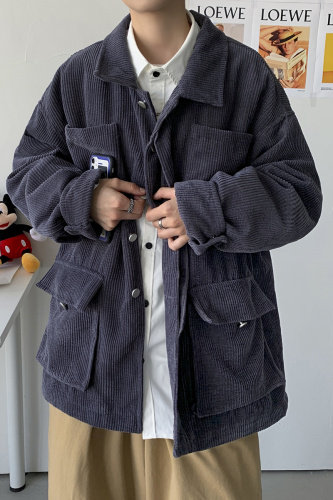 港风情侣灯芯绒夹克外套多口袋工装宽松衬衫男女ins潮H203/P85,男装夹克,钱塘713