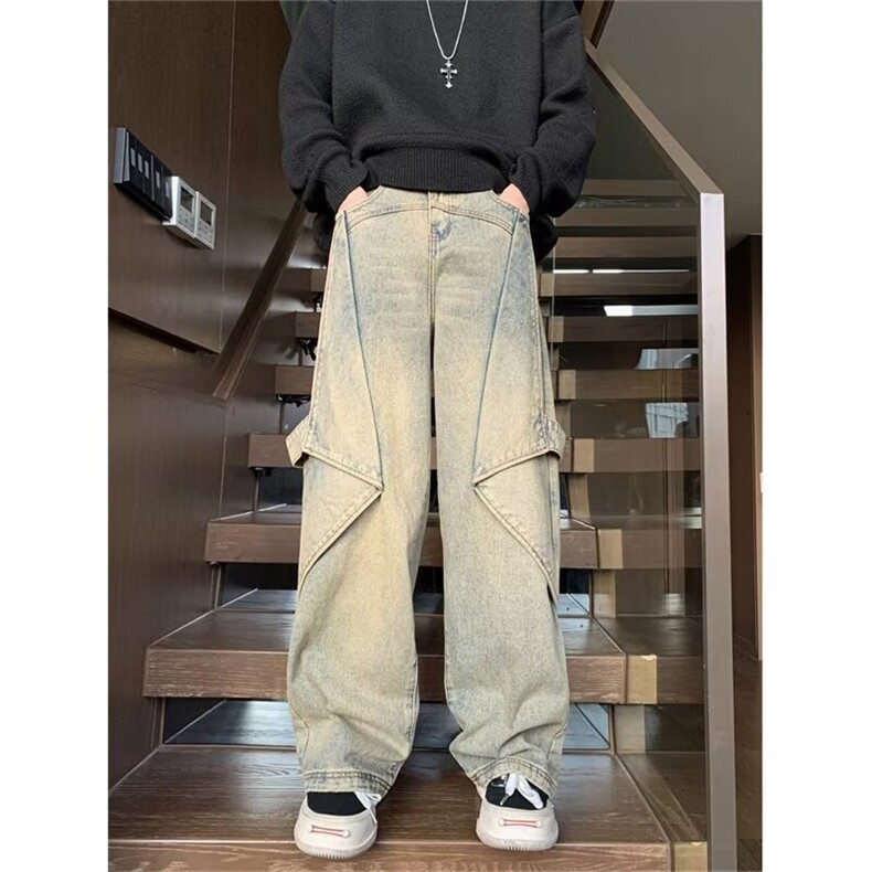 美式高街复古水洗黄泥色牛仔裤男春秋潮牌宽松百搭TG27-P58,男装牛仔裤,星座1109-3