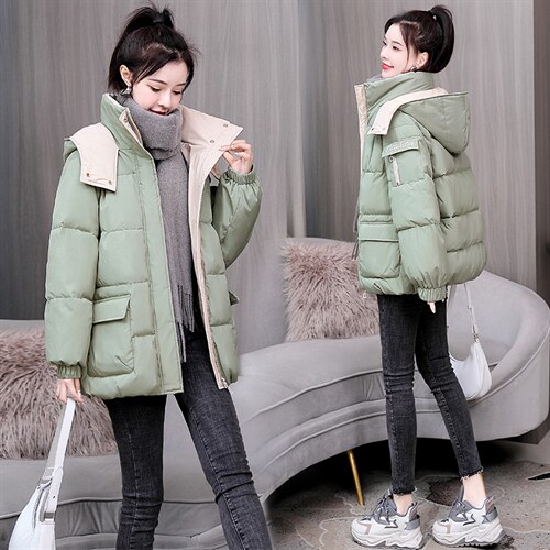 羽绒棉服女短款2024冬新款小个子宽松刺绣撞色加厚面包服棉袄外套，女装棉衣/棉服，关键词