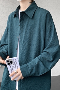 8XL-M泡泡纱盐缩肌理长袖衬衫男夏季冰丝外套防晒衬衣CS29007P40图片