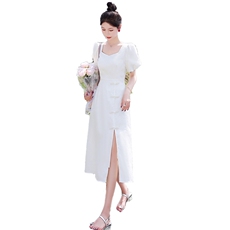 现货通勤法式夏装气质黑白花色高端别致连衣裙女夏收腰显瘦裙子，女装连衣裙，韩宇舍