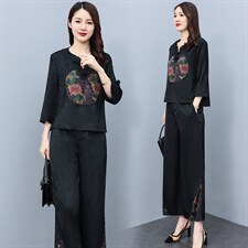 HXY803香云纱2022夏新款高端真丝时尚洋气复古套装阔腿裤两件套，商品下架区，华秀衣