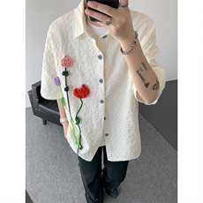夏季法式小众肌理感衬衫短袖原创立体花朵衬衣多巴胺外套男CS531，男装衬衫，电商D206-1