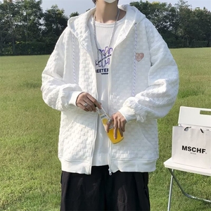 秋装新款连帽卫衣男女宽松华夫格百搭设计感长袖开衫外套 WY41图片