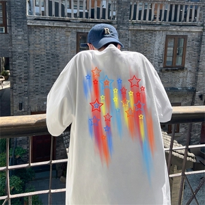 特P19控38 230g重磅纯棉涂鸦星星印花港风短袖t恤男DT3140图片