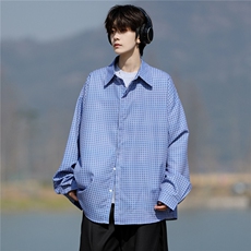 8XL-M长袖衬衫男春夏格子条纹衬衣宽松慵懒风防晒外套CS29005P45，男装防晒衣，电商B312