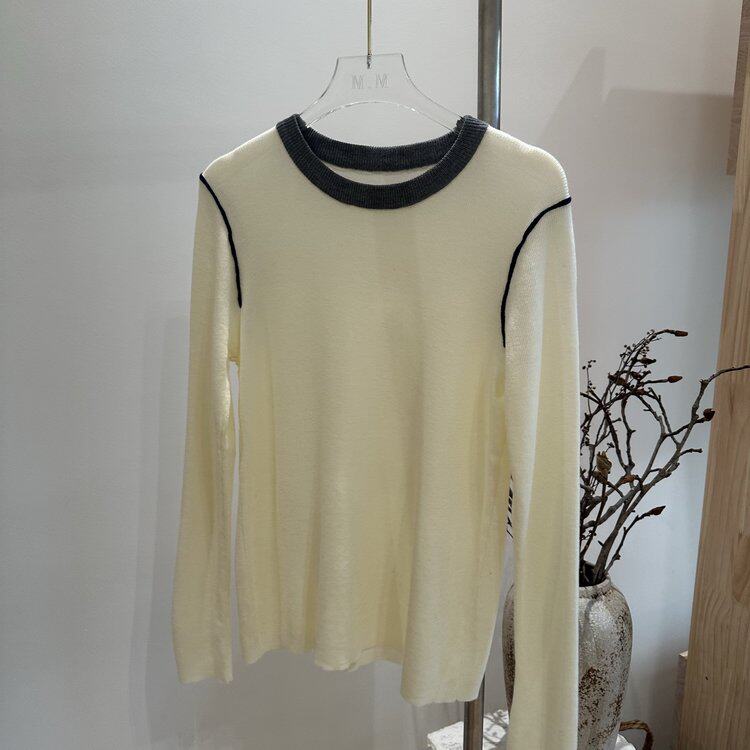 2025年秋季常规款通勤套头单件长袖秋季撞色百搭针织打底衫，女装针织衫/毛衣，沐策羊绒