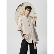 8XL-M新中式衬衫男中山装麻棉风复古中袖衬衣唐装CS527P60，男装衬衫，电商D206-1