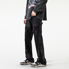 B221美式ins高街小众个性款喷墨微喇牛仔裤子LK22084-P70控98，男装牛仔裤，电商B221