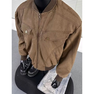 W565-P68 大码棕色工装外套男女同款棒球服美式哈灵顿休闲夹克图片