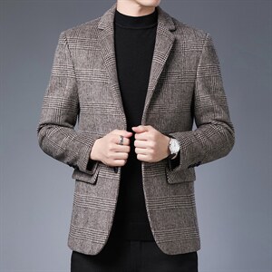 中年男士羊毛格子西装秋季商务休闲单西服男上衣外套SJM3818-P180图片