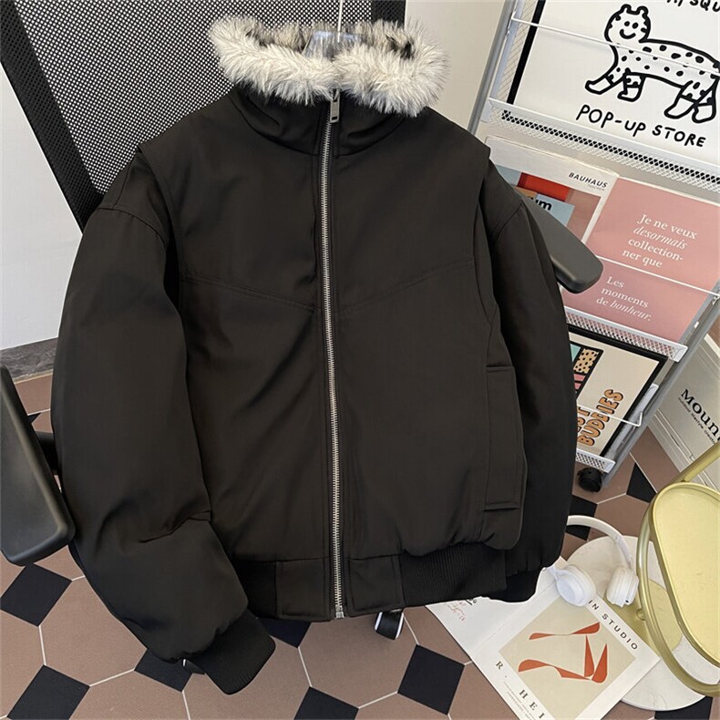 美式鹿皮加毛夹克冬季加厚翻领皮毛短款外套潮M0988-P128,男装棉衣,星座308B-1