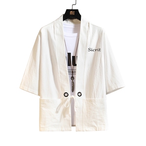 HF59098-P40风汉服男开衫外套七分袖道袍 砖墙挂拍图片
