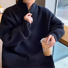 抖音得物保暖立领拉链针织外套秋冬宽松慵懒风纯色毛衣上衣AM01，男装针织衫/毛衣，电商A443